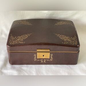 Vintage Farrington jewelry box Bxriwn with Gold ornate paint silk inside
